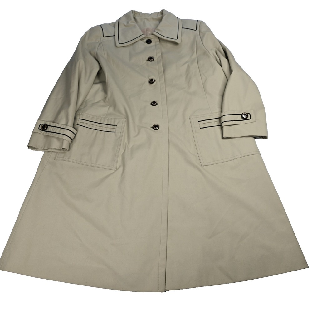 Vintage Voyager West Coat Womens Large Trench Contrast Piping All Weather USA 70